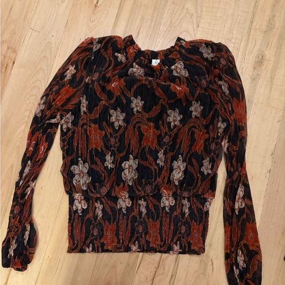 Joie Tops - Joie Black & Rust Floral Smocked Waist Blouse